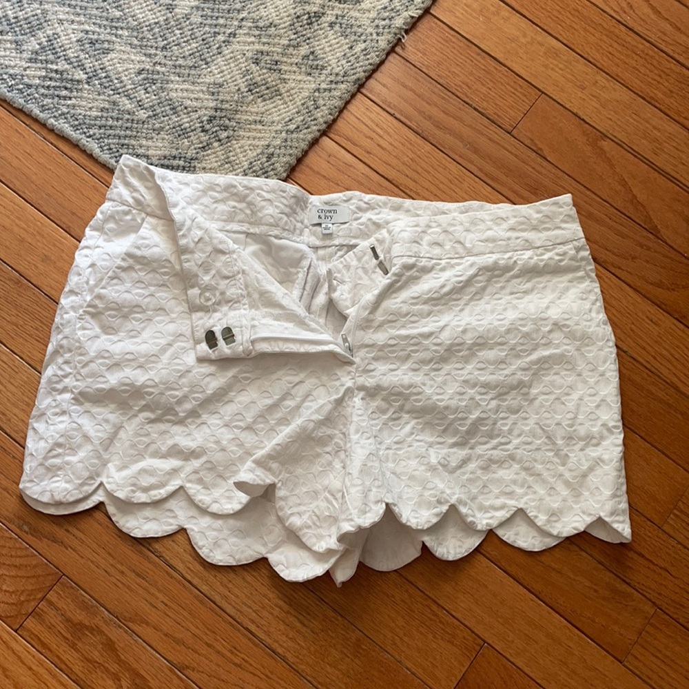 White scalloped shorts